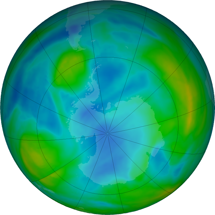 Antarctic ozone map for 10 July 2021